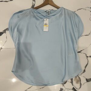 DKNY Light Blue Women's Satin Cap Sleeve Blouse
